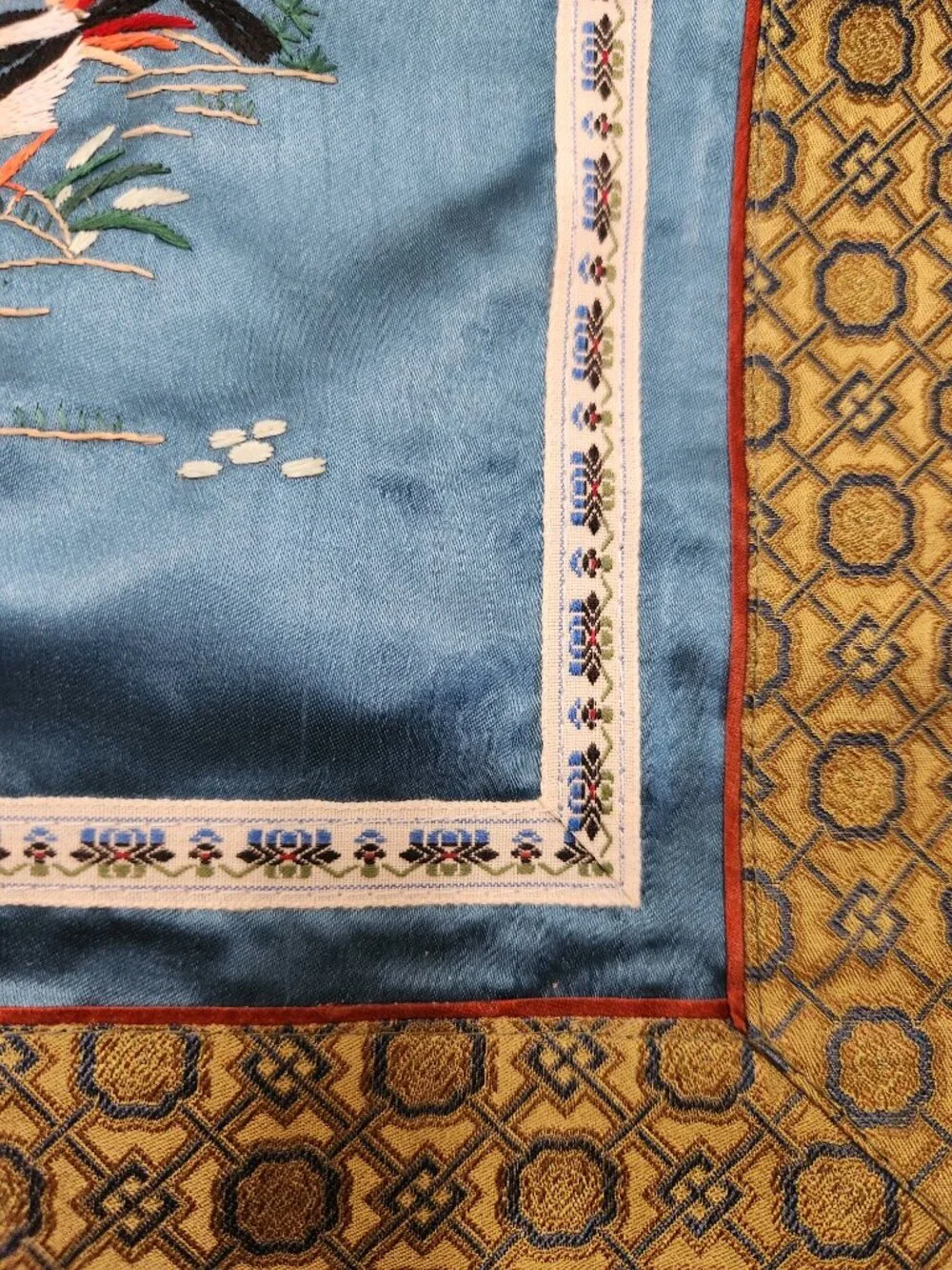 Vintage Mid-Century Chinese Hand-Embroidered 100% Silk Pillow Shams Set of 2